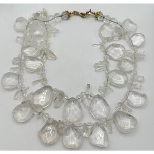 Handmade double strand clear genuine rock crystal beads beaded necklace 13.7oz